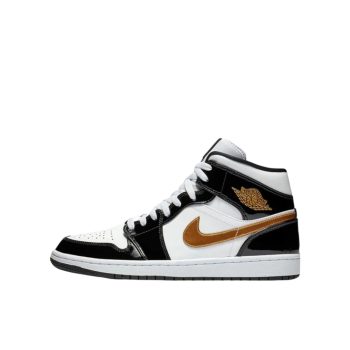 AIR JORDAN 1 MID "PATENT BLACK WHITE GOLD"