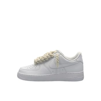NIKE AIR FORCE 1 LOW 07 TRIPLE WHITE / BEIGE ROPE LACES