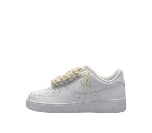 NIKE AIR FORCE 1 LOW 07 TRIPLE WHITE / BEIGE ROPE LACES