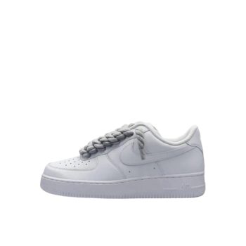 NIKE AIR FORCE 1 LOW 07 TRIPLE WHITE / GREY ROPE LACES 