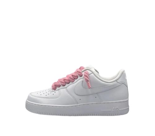 NIKE AIR FORCE 1 LOW 07 TRIPLE WHITE / PINK ROPE LACES