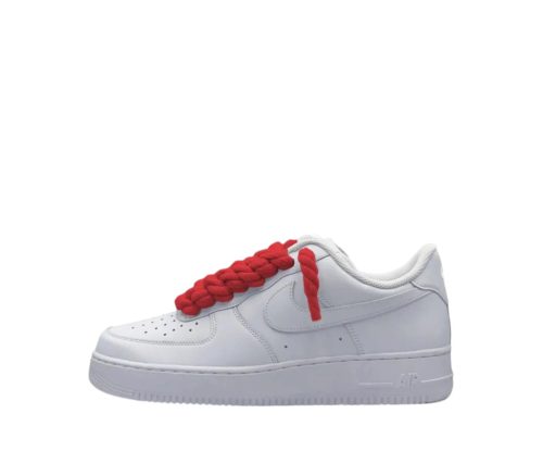  Nike Air Force 1 Low Triple White / Red Rope Laces